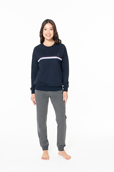 U.S. Polo Assn. 20121 Set de pijamale pentru femei, albastru bleumarin, cu gâ...