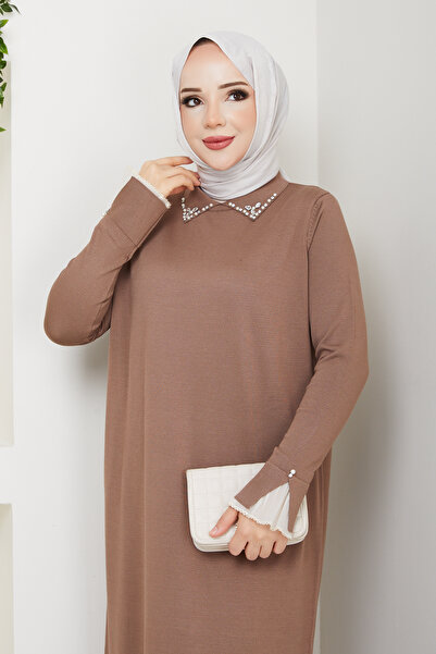 Pamuk Butik Women's Lace Sleeve Shirt Collar Dress