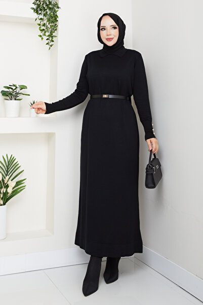 Pamuk Butik Women's Belted Button Detailed Mercerized Knitwear Dress
