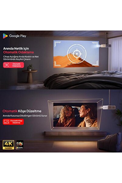 Vankyo Aurzen D1G Android Google TV 4K Destekli Projeksiyon Cihazı +HDR10+Auto Focus+Auto Keystone+6