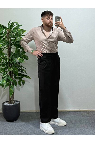 Arvens Men's Beige Striped Long Sleeve Slim Fit Stylish Office Casual Classic Combination Style Shirt