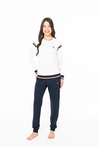 U.S. Polo Assn. 20118 Women's Ecru Round Neck Long Sleeve Pajama Set
