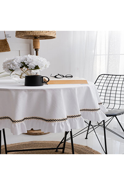 NDC HOME White Linen Special Series Ruffled Tablecloth