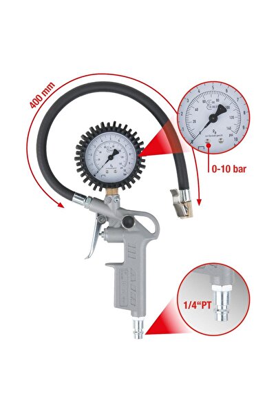 KS Tools Manometru calibrat pentru măsurarea presiunii aerului în anvelope, interval 0-10 bar