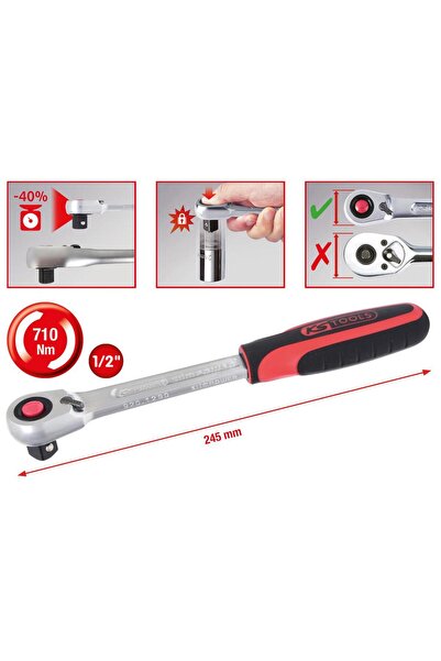 KS Tools Clichet reversibil SlimPOWER 1/2", 72 dinți