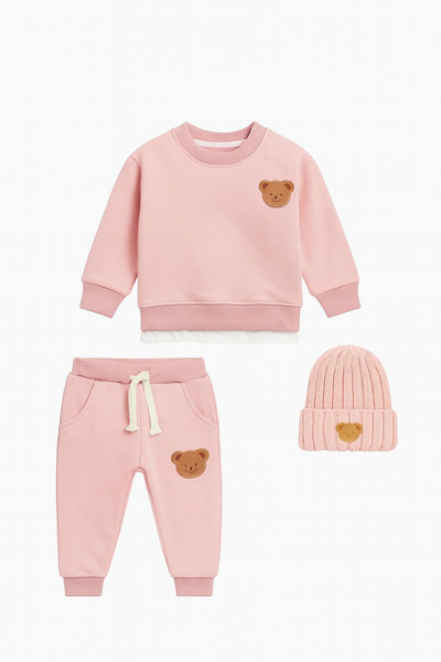 ADABEBEK Premium Knitwear Beanie Teddy Bear Embroidered Top and Bottom Children's Set