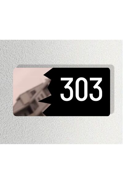 zafrakreklam Horizontal 10X20 cm Composite -Laser Bronze Plexiglass Building - Room -Apartment Hotel Office Door (Number 303)