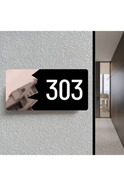 zafrakreklam Horizontal 10X20 cm Composite -Laser Bronze Plexiglass Building - Room -Apartment Hotel Office Door (Number 303)