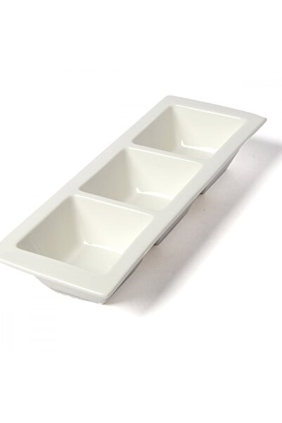 SQUALO Squalo - Rectangular 3-Section Serving Dish (Porcelain) in an Elegant and Modern Style, White - 4x26.7x9.8 cm