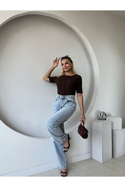 FEHUBLOOM Women's Light Blue Washed Mom Jeans