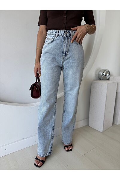 FEHUBLOOM Women's Light Blue Washed Mom Jeans