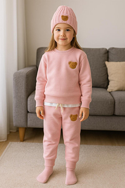 ADABEBEK Premium Knitwear Beanie Teddy Bear Embroidered Top and Bottom Children's Set