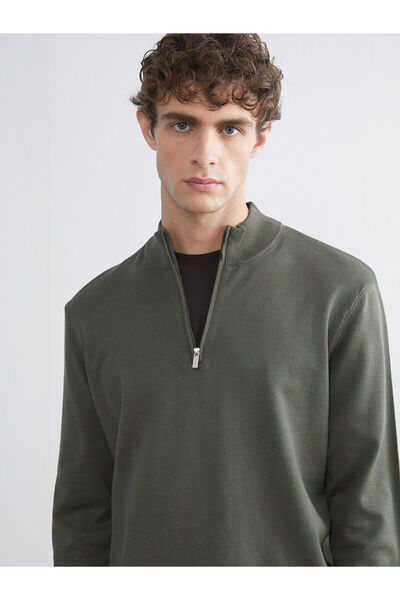 LC Waikiki Khaki Stand Collar Men's Knitwear Sweater