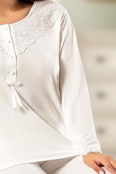 Xses 2020 Women Ecru Long Sleeve Pajama Set