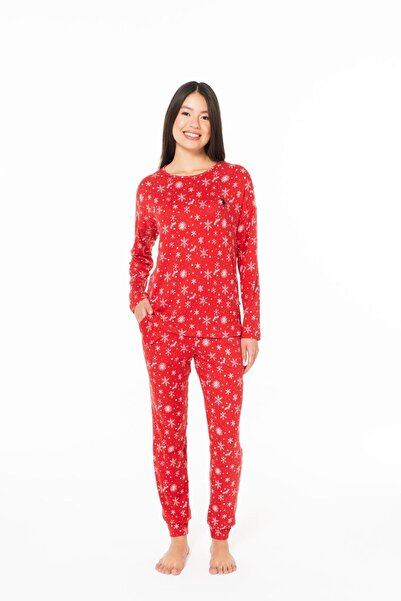 U.S. Polo Assn. 20152 Γυναικείο σετ πιτζάμες με μακρυμάνικο κόκκινο στρογγυλό...