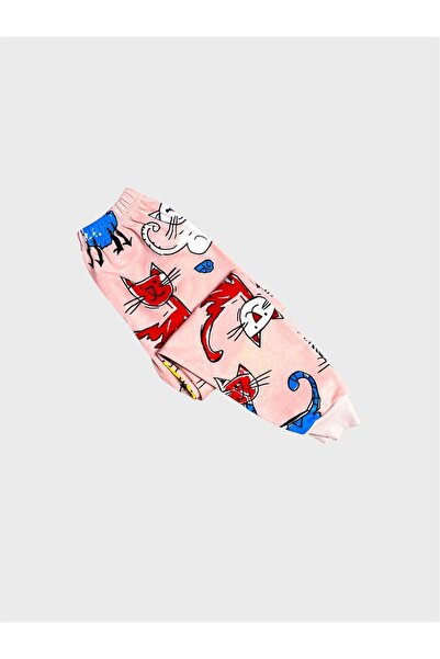 ALİŞ KİDS Дівчачий бавовняний піжамний комплект з довгими рукавами, з малюнком котів, сезонний