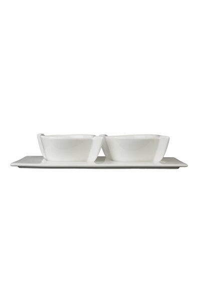 SQUALO Squalo - Round 2-Compartment Porcelain Dish with Elegant Design Base - White 5x29.5x13 cm