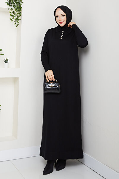 Pamuk Butik Women's Ribbed Collar Detailed Mercerized Knitwear Dress