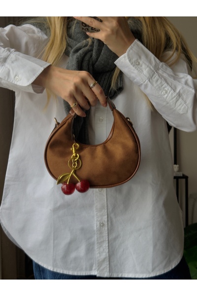 mèche atelier since 2024 Valeria Cherry Charm Gift Women's Suede Hand and Shoulder Bag Brown