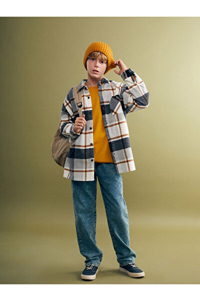 LC Waikiki Kahverengi Uzun Kollu Ekose Erkek Çocuk Gömlek