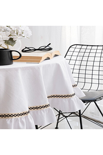 NDC HOME White Linen Special Series Ruffled Tablecloth
