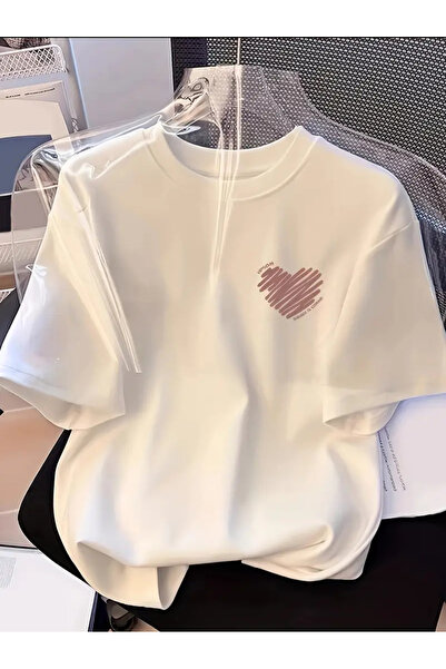 İSMTEXS تي شيرت برقبة دائرية وأكمام قصيرة للجنسين مطبوع عليه قلب للاستخدام ال...