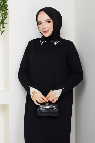 Pamuk Butik Women's Lace Sleeve Shirt Collar Dress