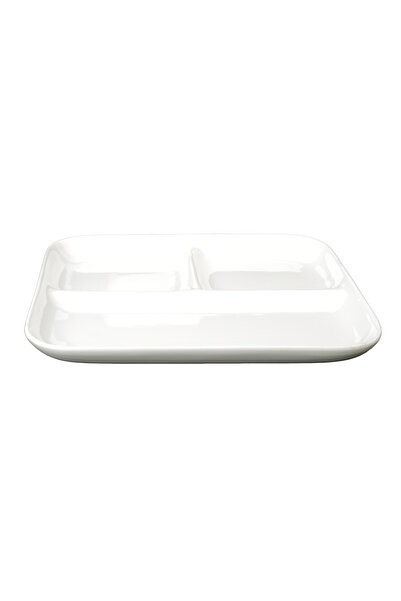SQUALO Squalo - Elegant Rectangular Serving Dish (Porcelain) Divided into 3 Sections, White - 2.5x26x23 cm
