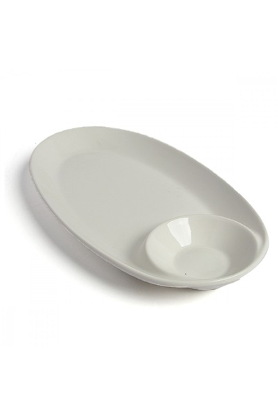 SQUALO Squalo - Oval 2-Compartment Serving Dish (Porcelain) Elegant Design White - 3.5x33x17.5 cm