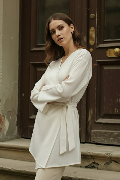 PASTELASTORE Kimono de vară pentru femei, 100% bumbac, cu buzunare și curea, 1166 - țesătură naturală respirabilă