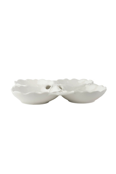 SQUALO Squalo - Elegant 4-Compartment Leaf-Shaped Serving Dish (Porcelain) with Contemporary Design, White - 3.5x25x25 cm