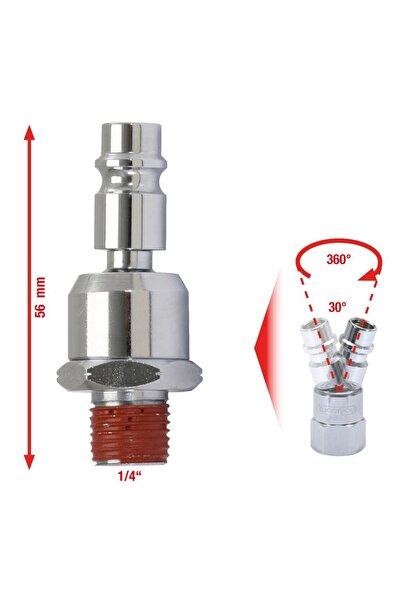 KS Tools 1/4" metal swivel joint with nipple, 56 mm