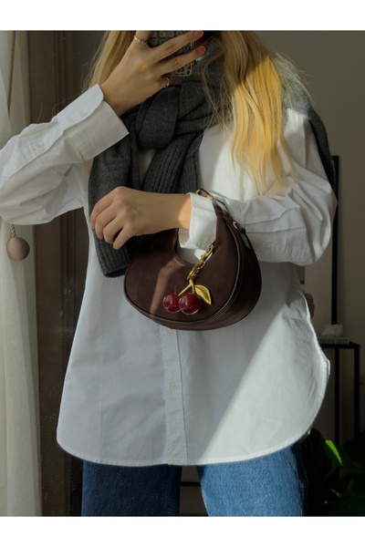 mèche atelier since 2024 Valeria Cherry Charm Gift Women's Suede Hand and Shoulder Bag Bitter Brown