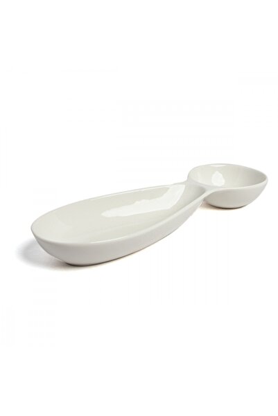 SQUALO Squalo - Serving Plate (Porcelain) in Two Sections with a Modern Design, White - 3.3x31x9.6 cm