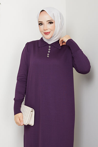Pamuk Butik Women's Ribbed Collar Detailed Mercerized Knitwear Dress