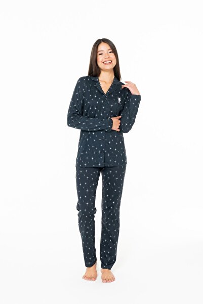 U.S. Polo Assn. 20173 Set de pijamale pentru femei, albastru bleumarin, cu de...