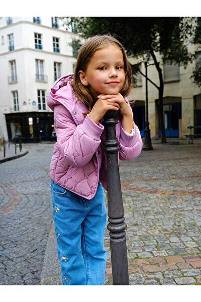 LC Waikiki Vizyon New Season Hooded Quilted Patterned Girl's Coat
