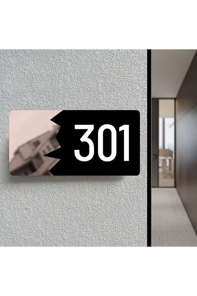 zafrakreklam Horizontal 10X20 cm Composite -Laser Bronze Plexiglass Building - Room -Apartment Hotel Office Door (Number 301)