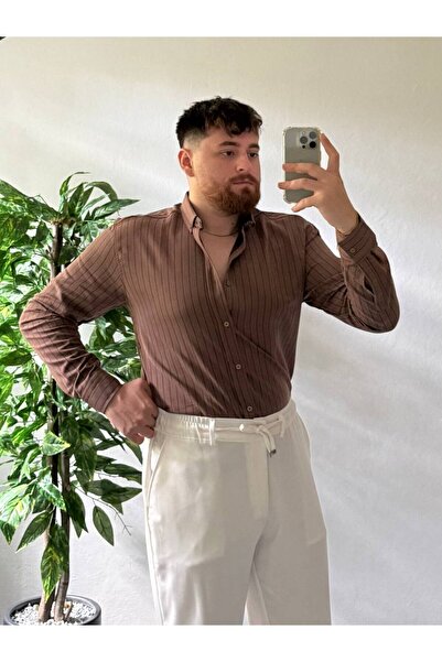 Arvens Bitter Brown White Striped Modal Fabric Shirt Top Quality Fabric Men's Can Be Combined with Women's