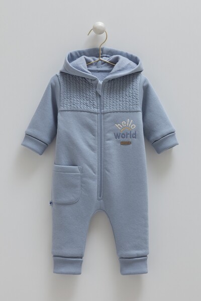 Caramell Baby Boy Romper 3 Thread Ruffled, Hooded Winter Baby Romper 1-12 Months