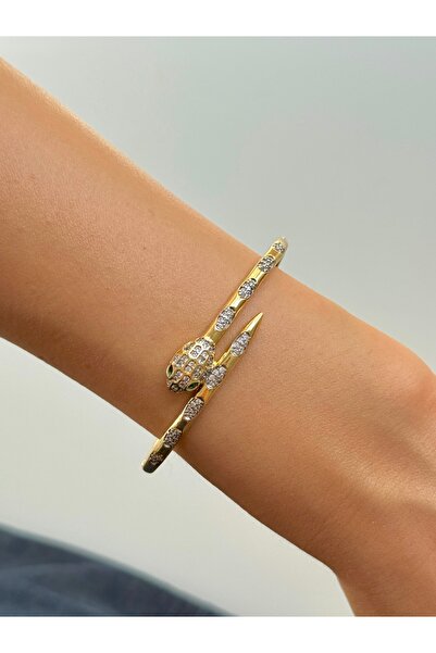 YOUES JEWELRY 316L Çelik VIP SERİ 14K Altın Renk Minimal Taşlı Kelepçe Bilezik Kadın Erkek Unisex Bileklik