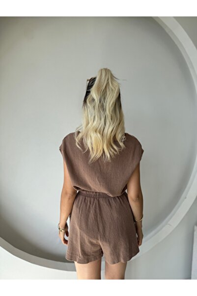 FEHUBLOOM Women's Raw Linen Shorts Top and Bottom Set