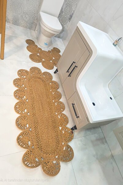 GNG Home Tekstil سجادة حمام من الجوت بتصميم تريكو مزدوج لواجهة المرحاض وسجادة للحمام