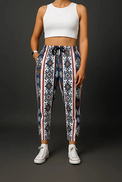 FıttingRoom Elastic Waist Carrot Patterned Trousers