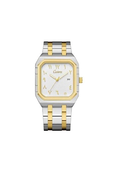 catera Men's steel watch with Arabic numerals in silver and gold, white dial