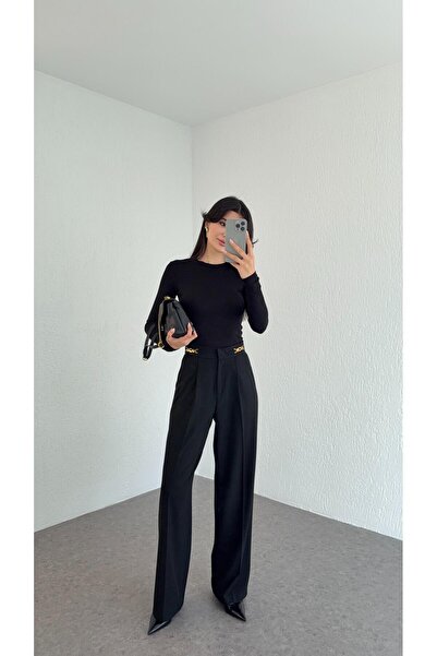 HAZELANNA Black Palazzo Pants with Accessories