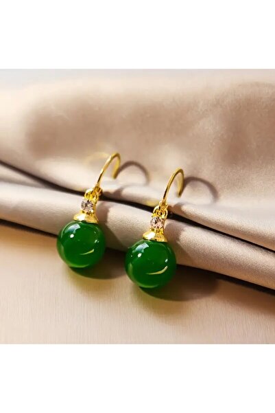 SEVAS GOLD أقراط نسائية ذهبية اللون مرصعة بالأحجار الخضراء