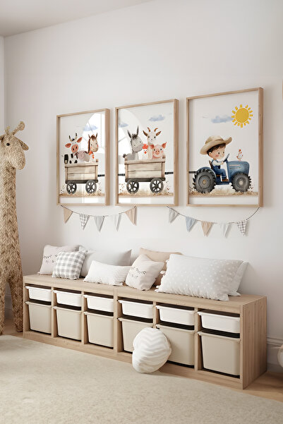 Posteria Suluboya Çiftlik Fidanlığı Dekoru, Çocuk Odası Tablosu, Çerçevesiz P...