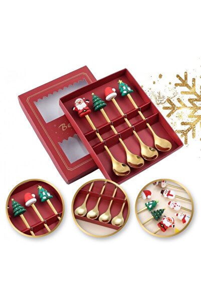 JollyMag Sada vánočních příborů, 4 zlaté lžičky, kouzelné figurky s vánoční t...