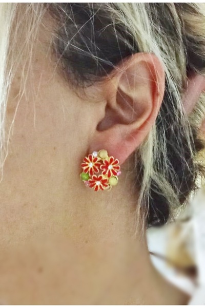 mos&more Red Enamel Gold Daisy Earrings